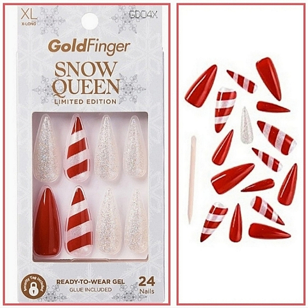 Gel Press On Nails - Snow Queen Holiday Winter Candy Canes